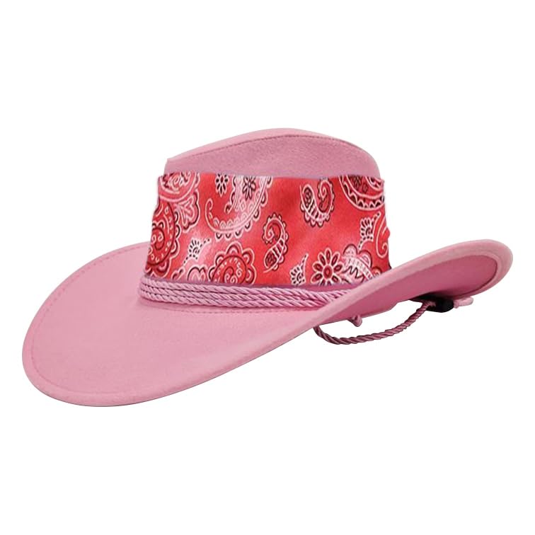 Komonee Cowboy Hat Pink Paisley Red Sun Cap Faux Felt Leather Suede Fancy Dress Party Costume Cowgirl Outfit Western Travel Outdoor Sun Protection Mens Womens — image 1