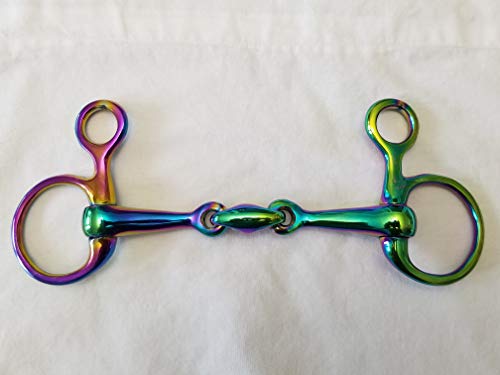Lift Sports Horse Snaffle Bit Loose Ring Egg Butt Hanging Cheek Rainbow Multi Color with Lozenge Fat Multiple Size Tack Equestrian Shows (5 Inch, Hanging Cheek)