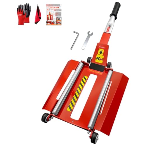 Upgraded Portable Effortless Tire Jack Tool with Roller Plate & Double Ramp