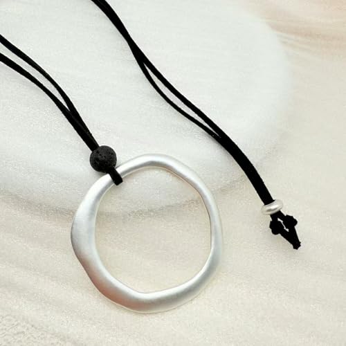Long Necklace for Women 14k Gold Plated Large Pendant Long Black Leather Necklace for Women Adjustable Sweater Necklace3