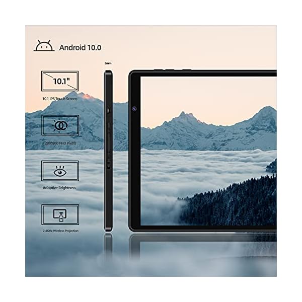 FACETEL Tablet 10 inch Android Tablet with Keyboard 2 in 1 Tablet 4GB RAM 64GB ROM TF 128 GB, 8000mAh, FHD, Dual Camera, WiFi Bluetooth Tablet with Mouse, Black