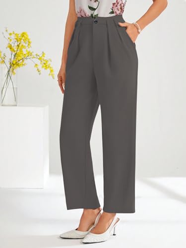 Image of Shasmi Women's High Waist Pleated Straight Leg Trousers - Elegant Solid Color Work Pants with Pockets, Casual Office Wear Polyester Blend Wide Leg Suit Pants (Trouser 235)