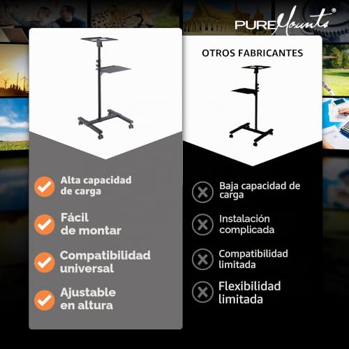 Mesa para proyectores PureMounts con ruedas y soporte ajustable inclinable negro 5