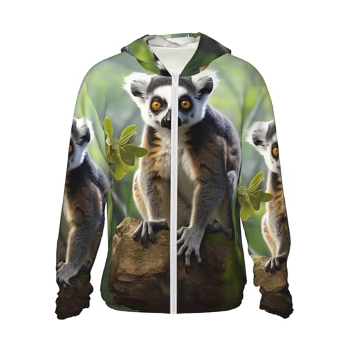 UPF 50+ Sun Protection Hoodie Long Sleeve Ringtailed Lemur Sun Shirt Rash Guard Fishing Shirts for Men