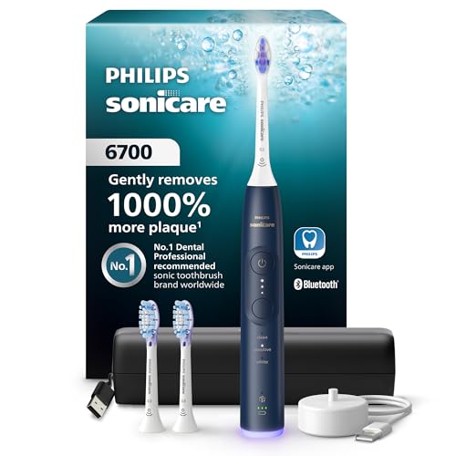 Image of Philips Sonicare 6700 Series Electric Toothbrush - Next-Generation Sonicare Technology, Pressure Sensor, 9 Brushing Settings, SmarTimer, 21-Day Runtime, Travel Case, Navy Blue, HX7413 /05
