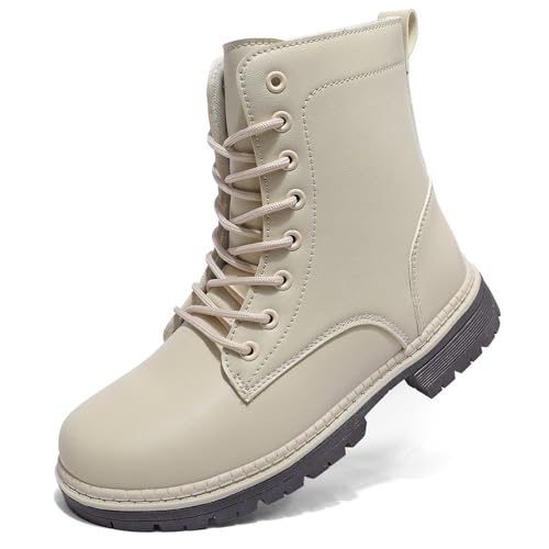 Topwolve Botas para Mujer Impermeable Botines de Tobillo Invierno Con Forrada CáLido Botas de Nieve,Beige,36 EU