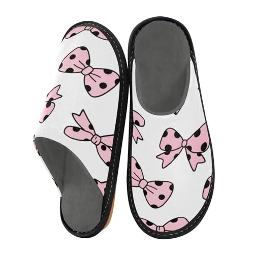 Slippers for Women Pink Bows with Black Polka Soft Fuzzy Women's Slippers Indoor and Outdoor Shoes