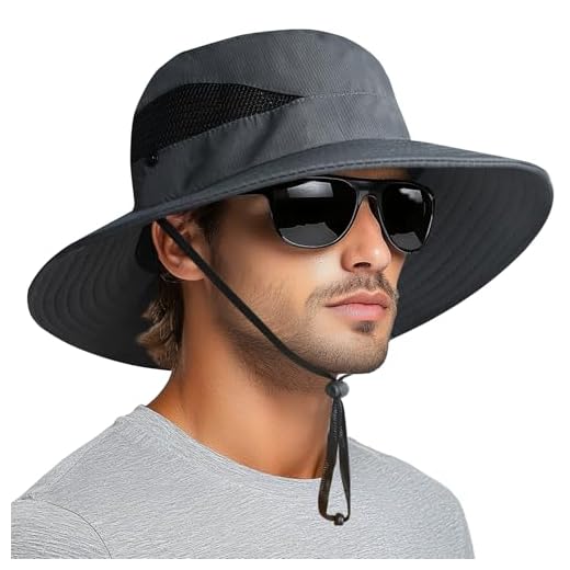 PFFY Sun Bucket Hat for Men 3” Wide Brim UPF 50+ Bucket Fishing & Beach Hats Darkgrey