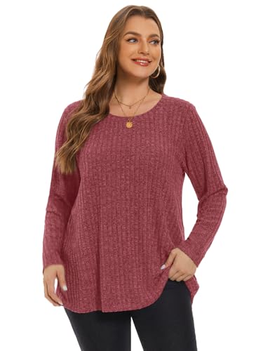Image of BELAROI Womens Plus Size Sweaters Fall Tunic Top Scoop Neck Pullover Shirts