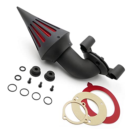 AfterMokit Replacement Cone Spike Air Cleaner Intake with Red Filter for Harley Davidson Sportster XL Models 1991-2006 Matte Black