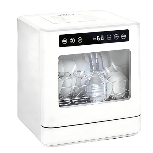 QIUNAOZI Lavavajillas De Sobremesa, 4 Programas De Limpieza, Capacidad para 8 Tazones Y Platos, Función De Alta Temperatura Y Secado Al Aire, 75 °C/167 °F, Apto para 2 A 4 Personas