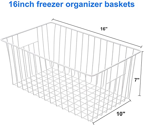 16Inch Freezer Storage Organizer Baskets, Household Wire Refrigerator Bins With Built-In Handles For Cabinet, Pantry, Closet, Bedroom #TOP4