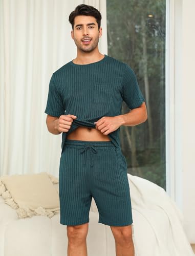 Matching Pajamas for Couples Ribbed Knit Lounge Set Soft Short Sleeve 2 Pieces Sleepwear S-XXL2