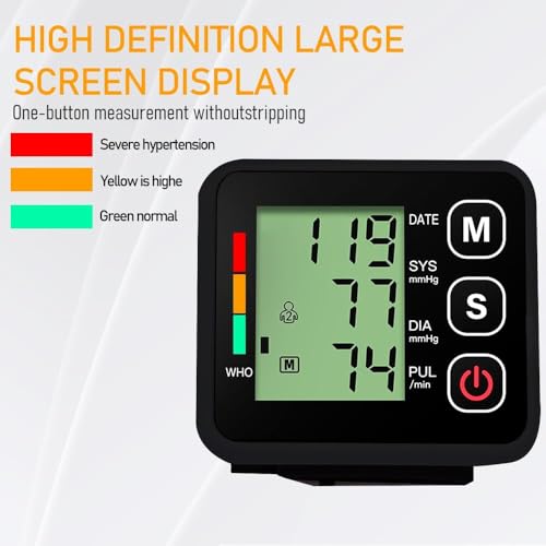 Blutdruckmessgerät, Handgelenk Blutdruckmessgerät, Herzfrequenz Hypertonie Monitor,mit Memory-Funktion,Präzise Blutdruck und Pulsmessung, tragbar und einfach zu bedienen