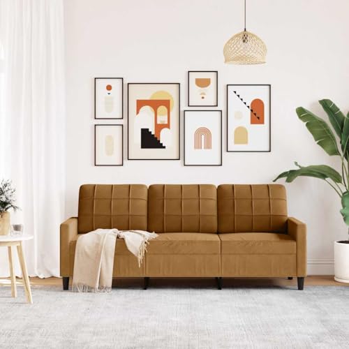 Sofá de 3 plazas marrón de terciopelo de 180 cm con elegante acabado y base metálica 4