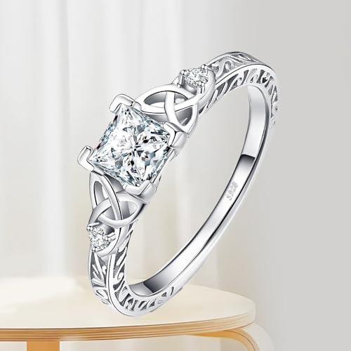 Vintage Celtic Knot Princess Cut 1.2ct Cubic Zirconia Solitaire Engagement Ring for Women