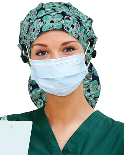 Image of Satin Lined Scrub Cap for Women Extra Large Long Hair Surgical Nurse Cap 4 Buttons