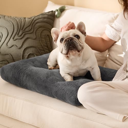 BEDSURE Hundebett Waschbar - Hundekissen Bett Beruhigende Hundematratze mit Rutschfestem Boden, Warmes Kissen für Haustiere, Grau, 74x53x8cm