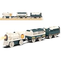 Battery Powered Train Set for Railway System, Electric Train Toys for Wooden Tracks, 3Pcs Motorized Locomotive Trains for Toddlers Compatible with Thomas & Friends, Brio, Chuggington