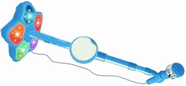 LICAEVEY Kid Microphone with Stand, Blue Toddler Mic Built in Lights Ideal for Children's Performances, Portable Plastic Toy Mic 8.3 Inch Diameter - 1