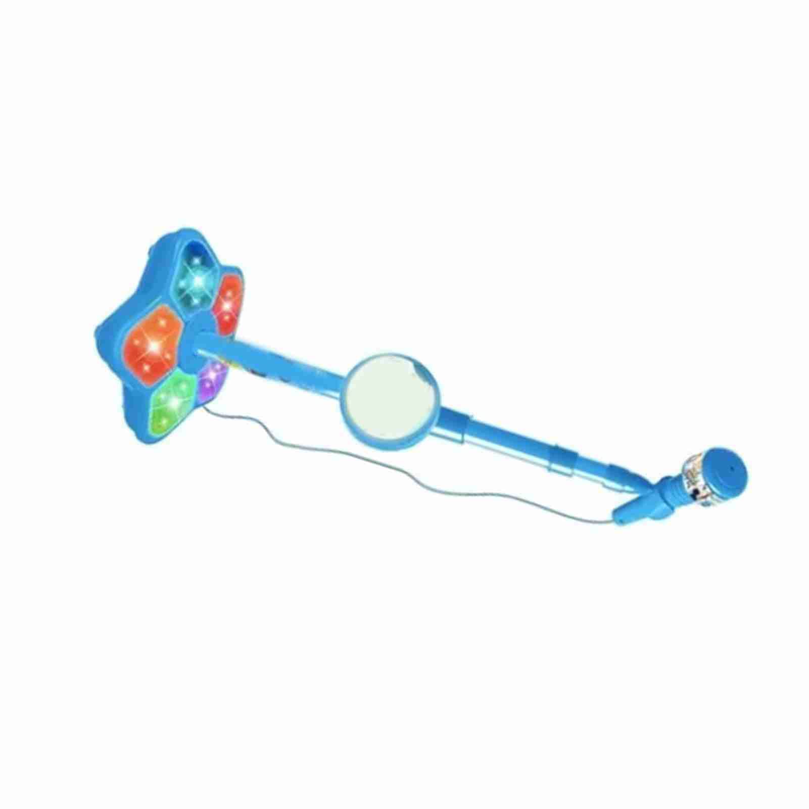 LICAEVEY Kid Microphone with Stand, Blue Toddler Mic Built in Lights Ideal for Children's Performances, Portable Plastic Toy Mic 8.3 Inch Diameter