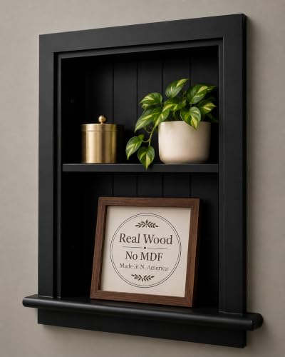 Image of 14x18 Aiden Recessed Wall Niche Medicine Cabinet Replacement, in The Wall Bathroom Cabinet Insert Shelf /Shelves, Made in North America, Real Wood, NO MDF, Beadboard, Black