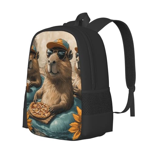 Image of Cute Capybara Print Backpack For Men Women Lightweight Daypack For Daily Commutes Business Travel Hiking