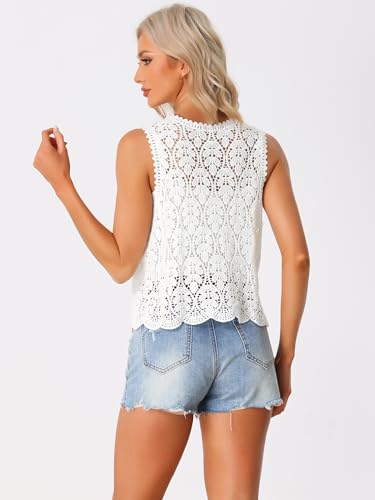 Image of Allegra K Women's Floral Crochet Hollow Out Sleeveless Open Front Boho Vest Cardigan