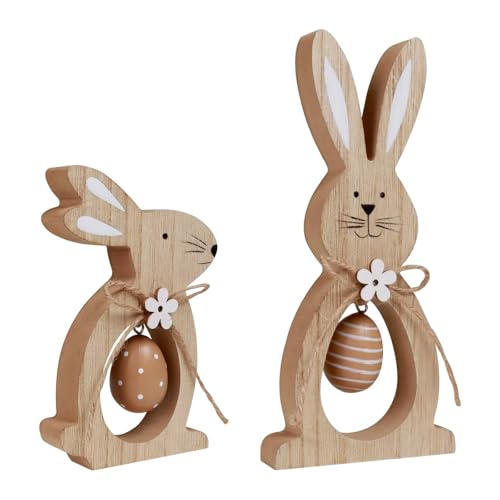 2Pcs Osterhase Deko aus Holz, Osterhasen Deko zum Aufsteller, Osterdeko Holz Hasen Figuren, Ostern Geschenke Hase mit Ostereier, Tischdeko Osterhasen Figuren Groß, Ostern Osterdekoration Frühlingsdeko