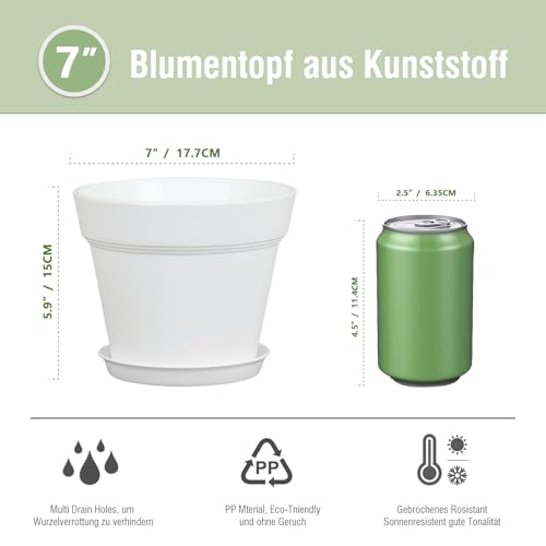 Homeuouz 6 Packs Blumentopf mit Untersetzer, 17.8cm Pflanzentopf, Plastik Übertopf mit Mehrere Ablauflöchern, Hydrokultur Topf… – Ansicht 2