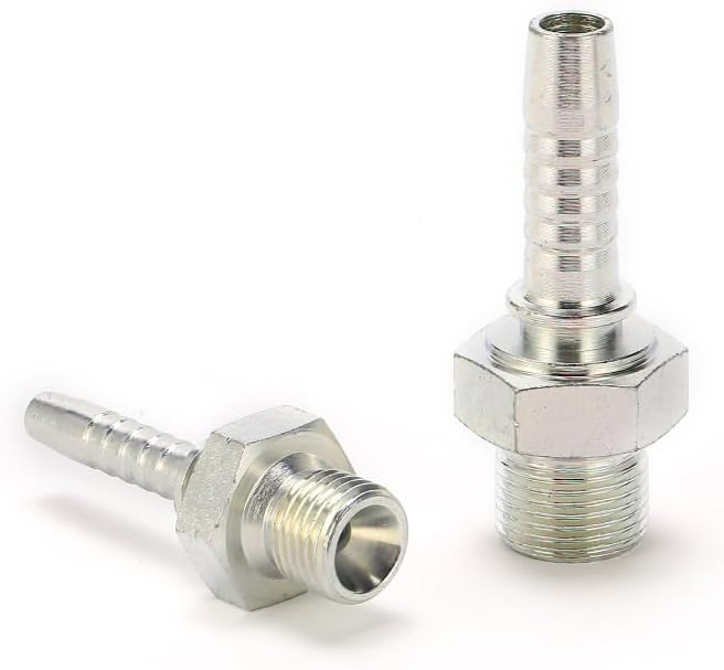 BSP Straight Male With Larger Hex Hydraulic Hose Crimping Fittings, BSP Hose Fittings, 12611A, 20PCS Set (1/4'' Hose x Male BSP 1/4'')