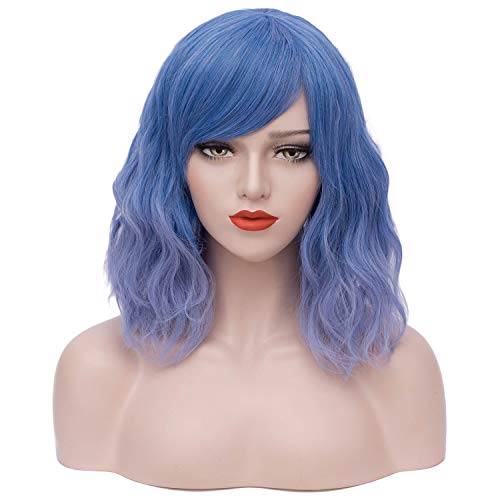 Mildiso Short Blue Wig for Women with Side Bangs Girls Pastel Cosplay Daily Party Wig Natural As Real Hair M080E