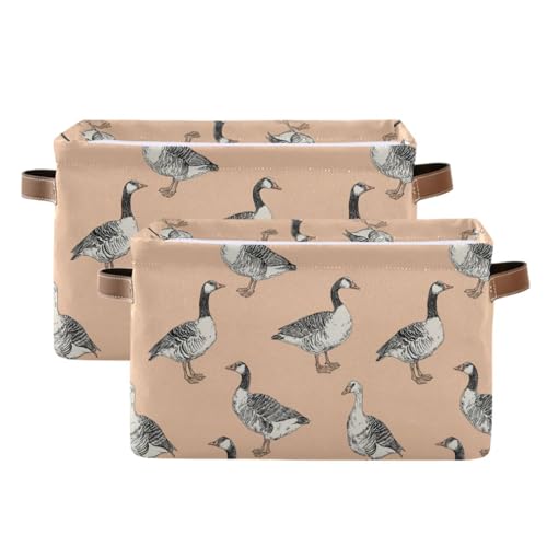 Image of Aslsiy Storage Basket Funny Geese Nursery Bins Apricot Baby Box Canvas Clothes Shelf Basket Laundry Hamper Gift Basket for Home Closet 2 Pcs