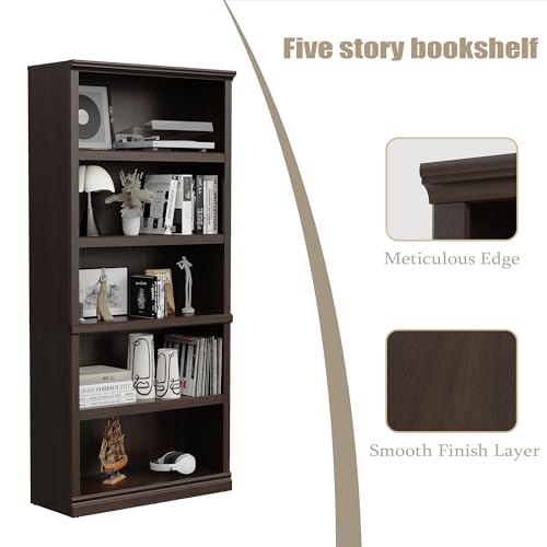 5-Shelf Dark Cherry Bookshelf for Stylish Storage - Image 5