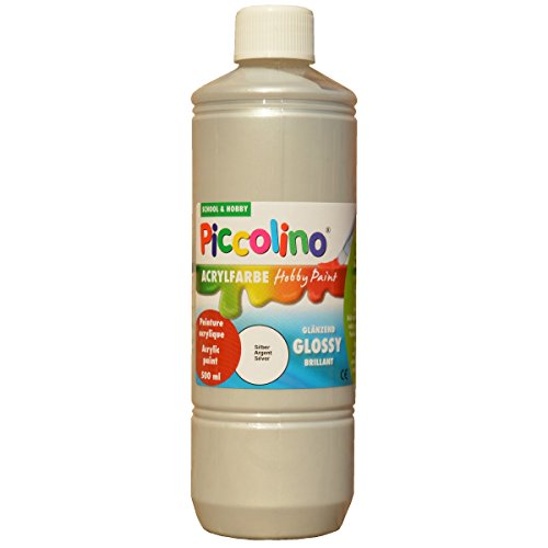 Glänzende Acrylfarbe Piccolino Hobby Paint, Silber 500ml Flasche Cover