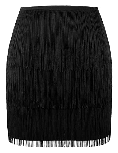 MANER Women’s Fringe Skirt Stretchy Sparkly Bodycon...