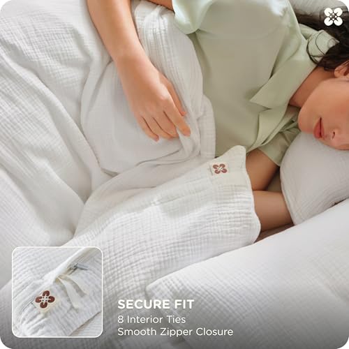 Image of Bedsure PureWoven 100% Cotton Muslin Duvet Cover King Size 3-Layer Gauze