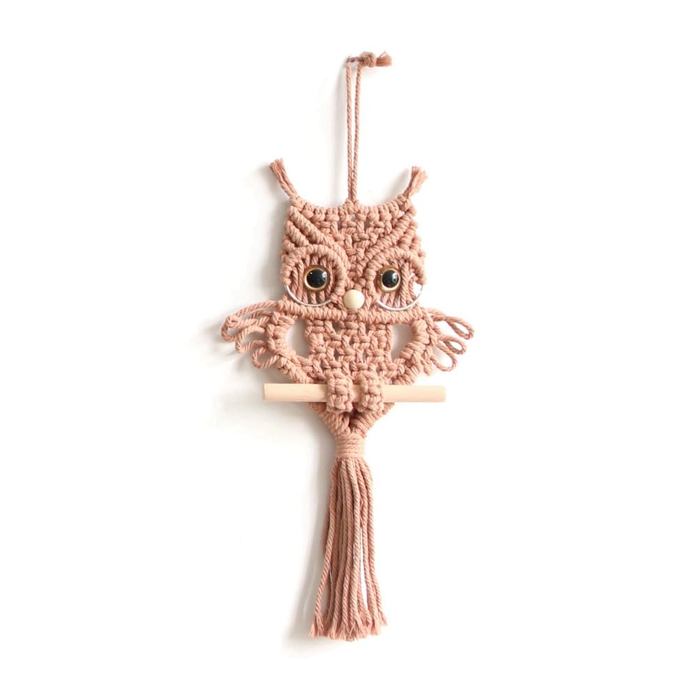 CTRLZS Owl Macrame Tapestry Woven Wall Hanging Pendant Ornament Woven Bohemian Tapestry Brick Red