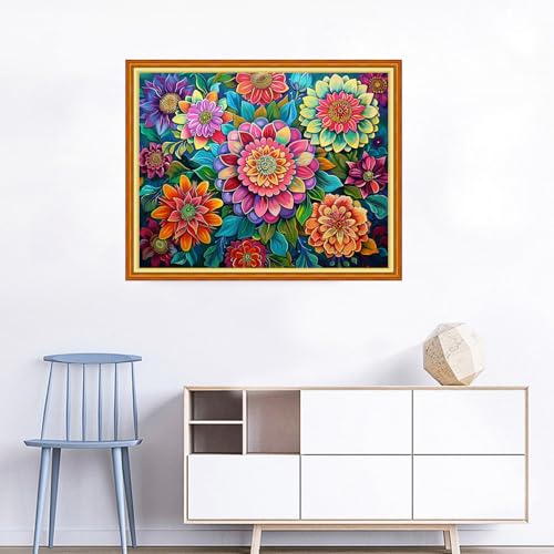 Image of Joyhoor Cross Stitch Kits for Beginners Stamped Cross-Stitch Supplies Needlework preprint Embroidery Kits for Adults DIY Needlepoint Kits Embroidery Patterns 11CT-Magical Flowers 16x20 inchs