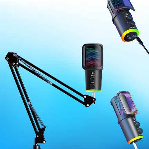 Image of ADZOY Professional SU9 RGB USB Condenser Microphone | One Click Noise Reduction| Volume Control | Echo | Mute | Dynamic RGB Lighting | Professional Mic for Gaming | Podcast, YouTube Streaming