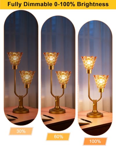 Image of Lightdot Mid Century Modern Table Lamp Gift Vintage Gold Lamp Dimmable | Nightstand Lamp Desk Lamp with Amber Glass Bulbs Included Warmwhite Ambient Bedside Lamps for Bedroom Living Room Home Decor