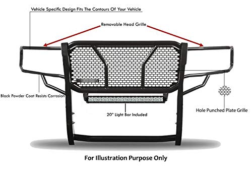 Image of Black Horse RUGGED Heavy Duty Grille Brush Bumper Guard Modular Black Come with 20 inch Double Row LED Light Compatible with 2007-2013 Chevrolet Silverado 1500-RU-CHSI07-B-KIT