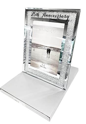 Cornice portafoto con strass, color argento, per il 25° anniversario...