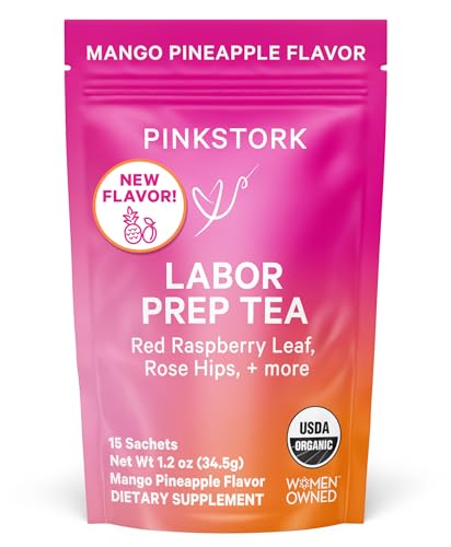 Image of Pink Stork Organic Red Raspberry Leaf Labor Prep Tea - Mango-Pineapple with Nettle, and Moringa - Third Trimester Pregnancy Tea - Labor and Delivery Essentials for Women, 30 Cups