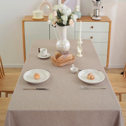 Alsoo Rectangle Tablecloth 60×120 Inch Linen Waterproof Stain Resistant Table Cloths Wrinkle Free Wipeable Table Cover for Dining/Party/Buffet/Wedding/Kitchen, Anti-Shrink Washable, Light Brown by Alsoo - Image 2