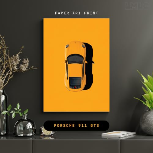 Image of Live Mad Live Crazy Porsche 911 GT3 Top View Portrait Single Wall Paper Poster, A3 Size, 16.5L X 11.7W Inches Unframed Art Prints - Home, Bedroom, Living Room & Decor - Aesthetic, Matt Finish, Frame Not Included