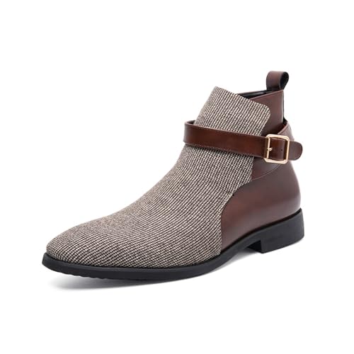 Men's Chelsea Boots Fashion Pointed Toe Buckle Business Uniform Formal Boots Vintage High Top Office Wedding Party Dress Leather Shoes Large Size