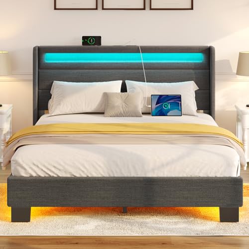 Rolanstar Bed Frame Full Size LED Lights and Charging