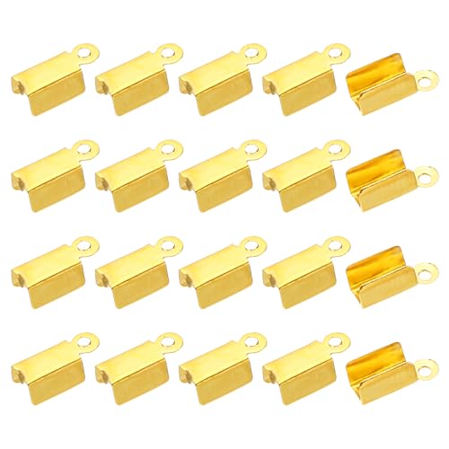 PATIKIL 10 x 4 mm Fold Over Crimp Cord Ends, 20Pcs Stainless Steel Rectangular Clasp Tips End Leather Ribbon End Clasp Tips for DIY Craft Jewelry Making, Gold