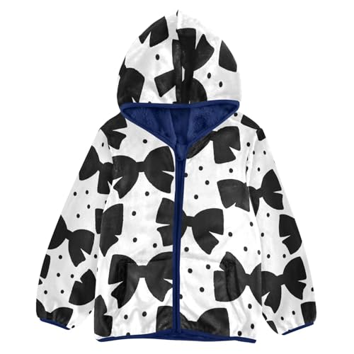 Black Bow Ties on White Toddler Fleece Jacket Girl Boys Hooded Fleece Jacket Coat Warm Outwear Zip-up 3-10T